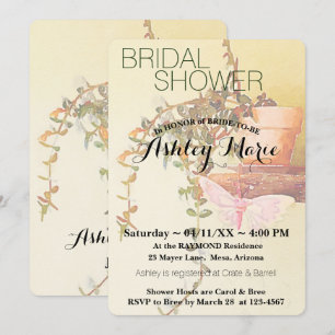 Watercolor Plant and Butterfly Bridal Shower Invitation