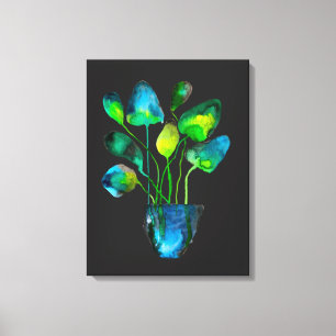 Watercolor plant art green and blue abstract canvas print