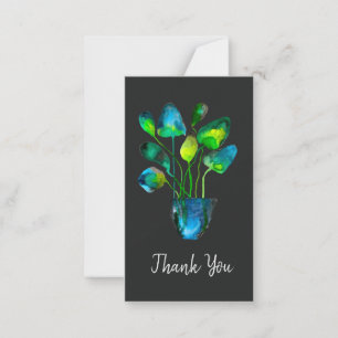 Watercolor plant art green and blue abstract card