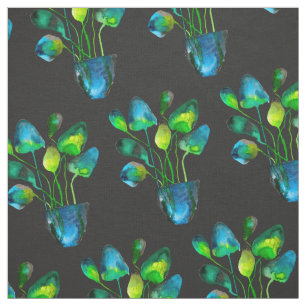 Watercolor plant art green and blue abstract fabric