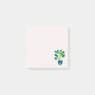 Watercolor plant art green and blue abstract post-it notes