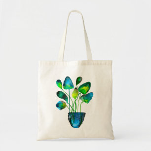 Watercolor plant art green and blue abstract tote bag