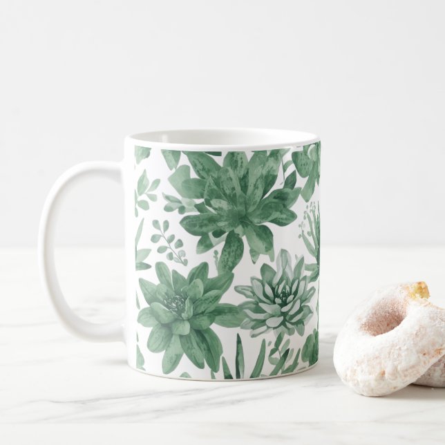Watercolor Plant Pattern | Personalized Gifts Coffee Mug (With Donut)