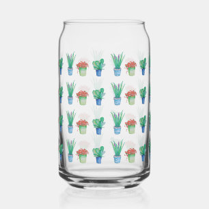 Watercolor Plants and Succulents Design Can Glass