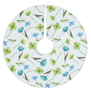 Watercolor Plants: Floral Seamless Pattern. Brushed Polyester Tree Skirt