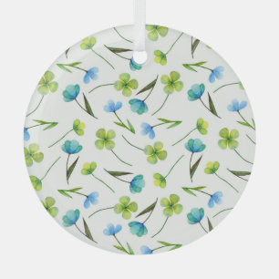 Watercolor Plants: Floral Seamless Pattern. Glass Ornament