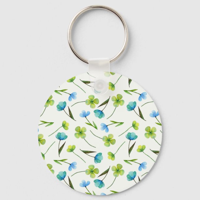 Watercolor Plants: Floral Seamless Pattern. Keychain (Front)