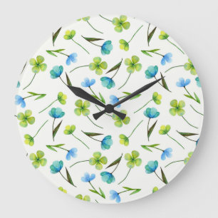 Watercolor Plants: Floral Seamless Pattern. Large Clock