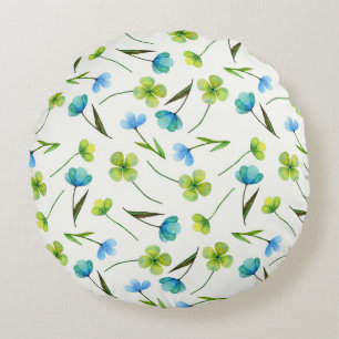 Watercolor Plants: Floral Seamless Pattern. Round Pillow