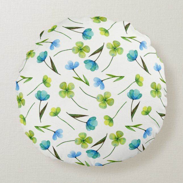 Watercolor Plants: Floral Seamless Pattern. Round Pillow (Front)