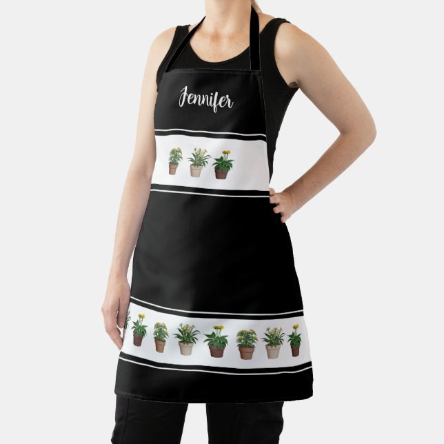 Watercolor plants flowers monogrammed plant lover apron (Insitu)