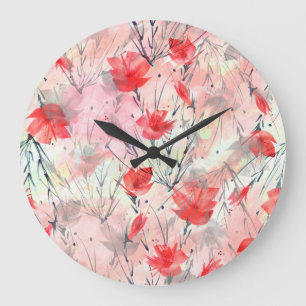 Watercolor Plants Herbs Flowers Pattern Large Clock