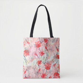 Watercolor Plants Herbs Flowers Pattern Tote Bag
