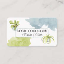 Watercolor Plants House Sitter Business Card