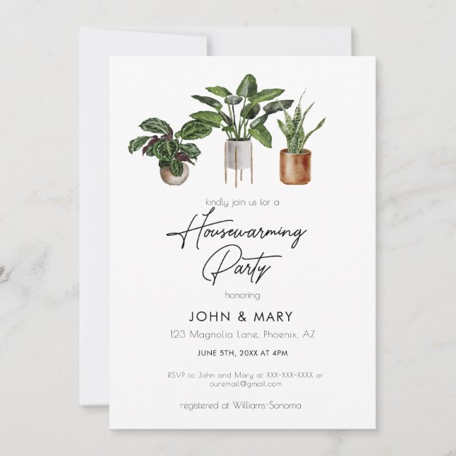 Watercolor Plants Housewarming Party  Invitation (Front)