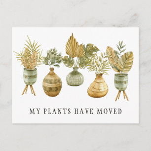 Watercolor Plants New Address Moving Announcement Postcard