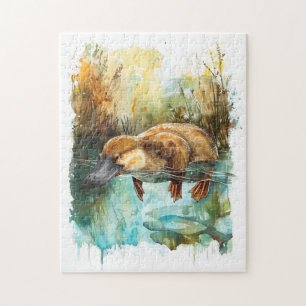 Watercolor Platypus Swimming in Pond Jigsaw Puzzle