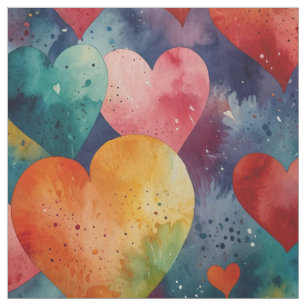 Watercolor Playful Bold Colours Hearts Fabric