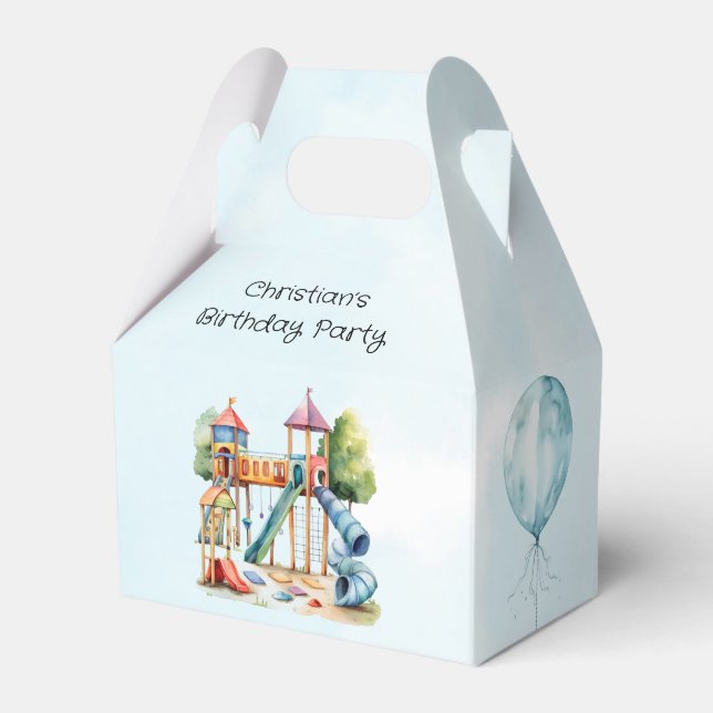 Watercolor Playground Park Kid's Birthday Party Favor Box (Front Side)