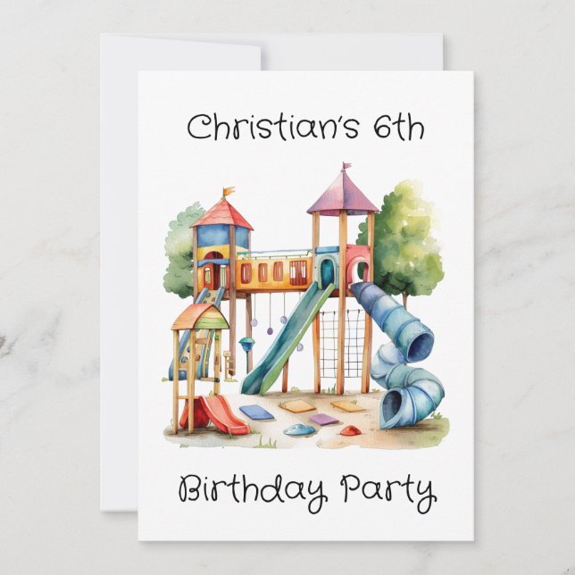 Watercolor Playground Park Kid's Birthday Party Invitation (Front)