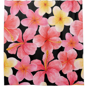 Watercolor Plumeria Hibiscus Flowers Pattern