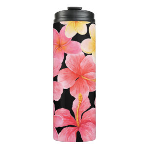 Watercolor Plumeria Hibiscus Flowers Pattern Thermal Tumbler