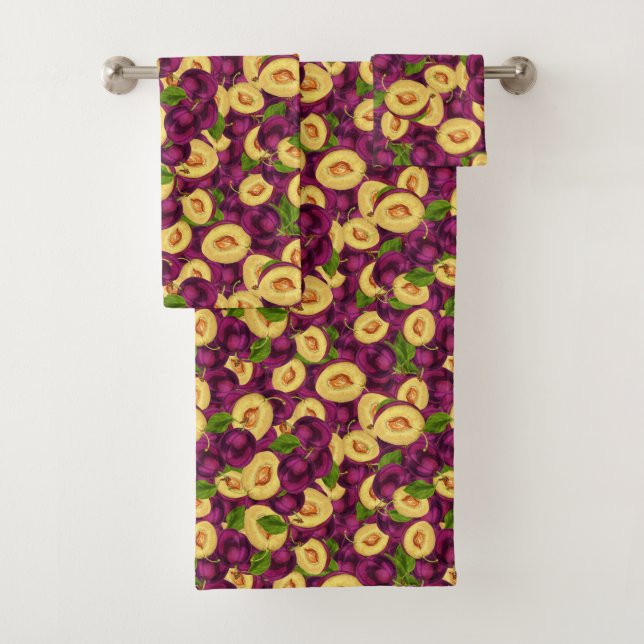 Watercolor Plums Bath Towel Set (Insitu)
