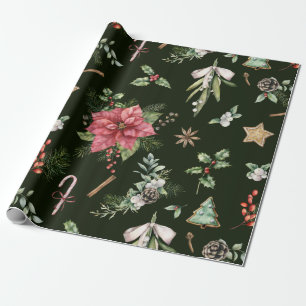 Watercolor Poinsetta Christmas Pattern Wrapping Paper