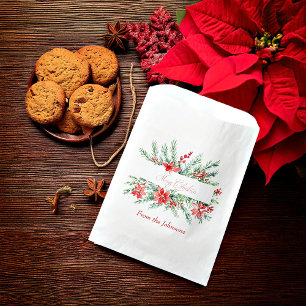 Watercolor poinsettia and greenery Christmas Favour Bag