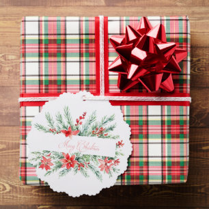 Watercolor poinsettia and greenery Christmas Ornament Card