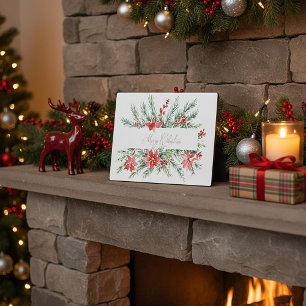 Watercolor poinsettia and greenery Christmas Plaque