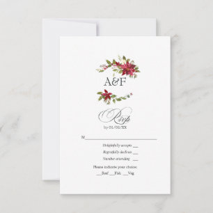 Watercolor Poinsettia and Holly Christmas Wedding RSVP Card