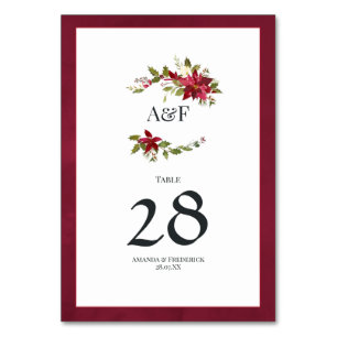 Watercolor Poinsettia and Holly Christmas Wedding Table Number