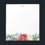 Watercolor Poinsettia and Pine Needles Holiday Notepad<br><div class="desc">Holiday floral theme note pads. It features watercolor garland of red poinsettia,  white rose,  pine needles,  berries and hollies. Personalize by adding names,  date or a short phrase. This holiday note pad will be perfect as a personalized gift.</div>