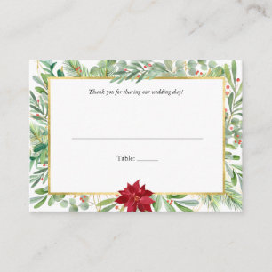 Watercolor Poinsettia Christmas Holiday Wedding Place Card