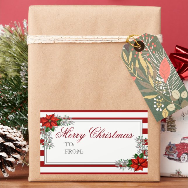 Watercolor Poinsettia Christmas Label (Holiday)