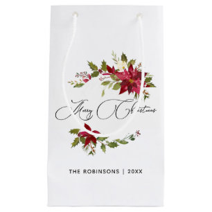 Watercolor Poinsettia Christmas Small Gift Bag