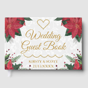 Watercolor Poinsettia Christmas Winter Wedding Guest Book