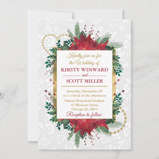 Watercolor Poinsettia Christmas Winter Wedding Invitation (Front)