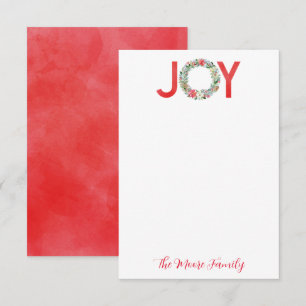 Watercolor Poinsettia Christmas Wreath Joy Thank You Card