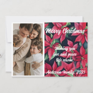 Watercolor Poinsettia Custom Photo Christmas  Holiday Card
