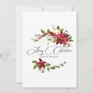 Watercolor Poinsettia Family Christmas photo Holiday Card