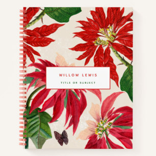 Watercolor Poinsettia Floral Greenery Recipe Notebook