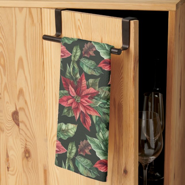  Watercolor Poinsettia flower Christmas  Kitchen Towel (Thirds Fold)