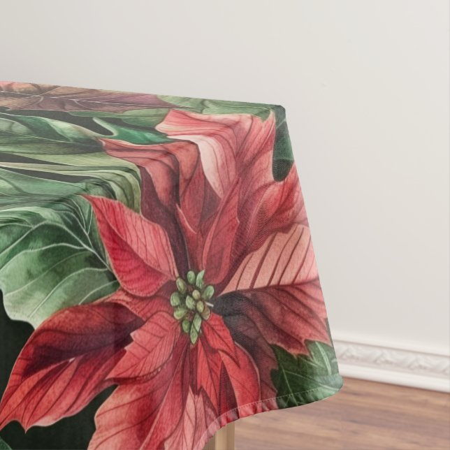  Watercolor Poinsettia flower Christmas  Tablecloth (In Situ)