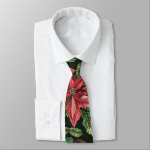 Watercolor Poinsettia flower Christmas Tie