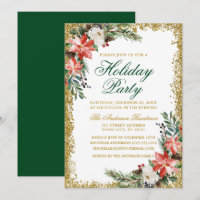 Watercolor Poinsettia Holiday Party Glitter