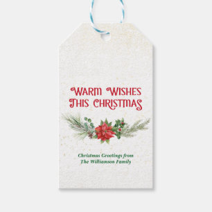 Watercolor Poinsettia Holly Bouquet Christmas Gift Tags