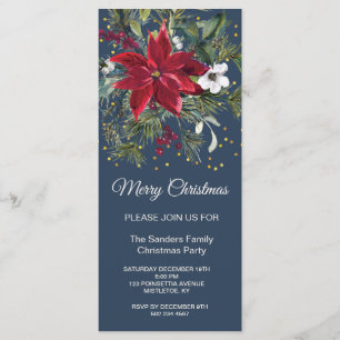 Watercolor Poinsettia, holly, pine Christmas Party Menu