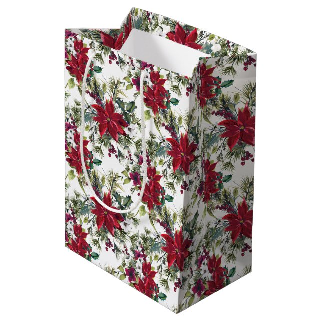 Watercolor Poinsettia Pattern  Medium Gift Bag (Back Angled)